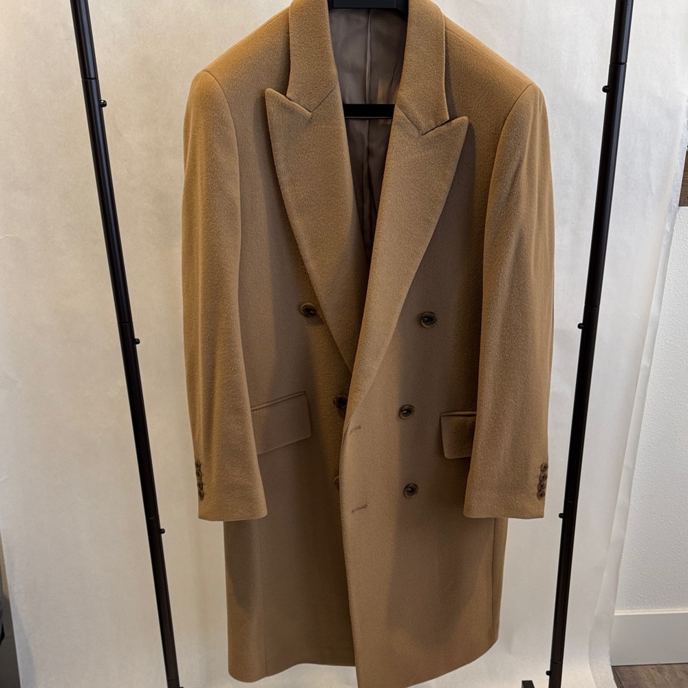 Nordstrom Camel Wool Coat with Peak Lapels, Size S